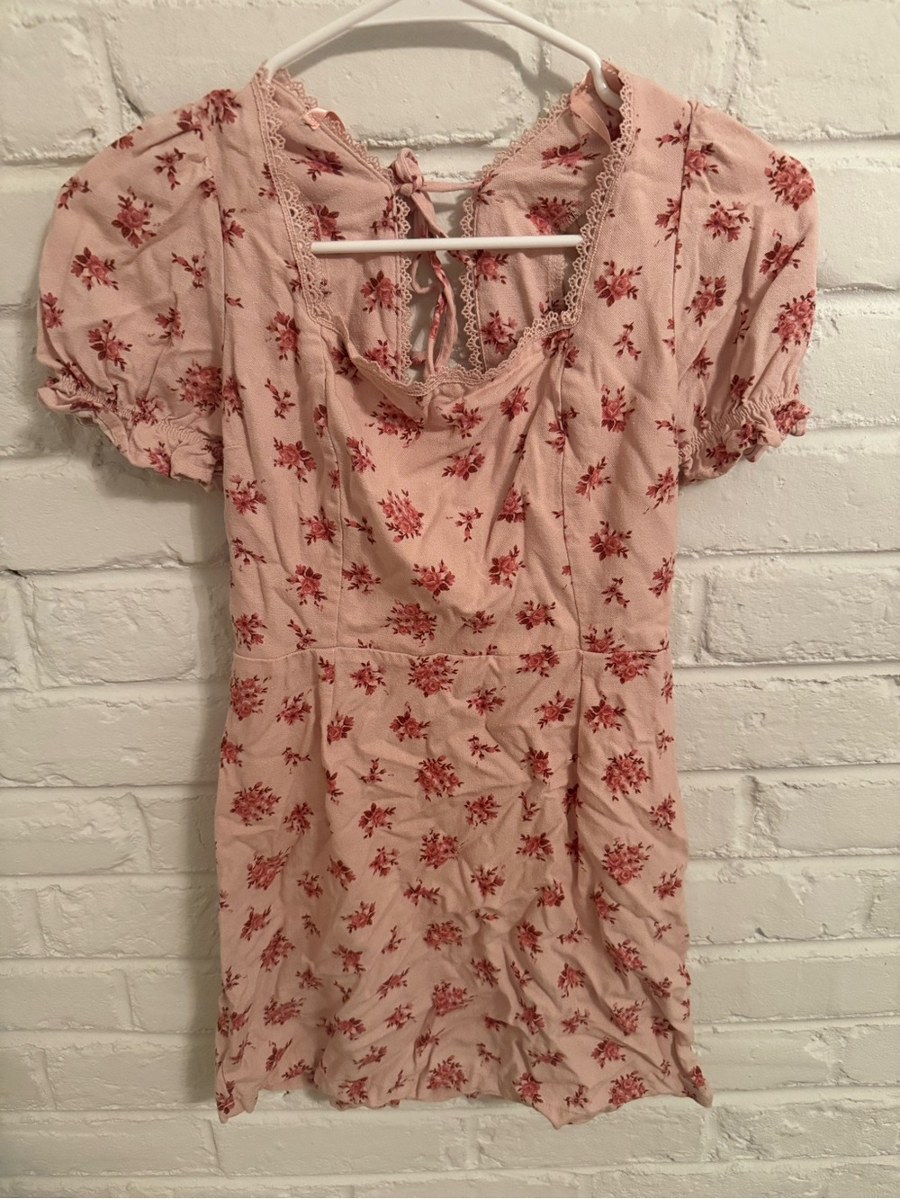 Monteau Blush Pink Floral Mini Dress with Rose Accents